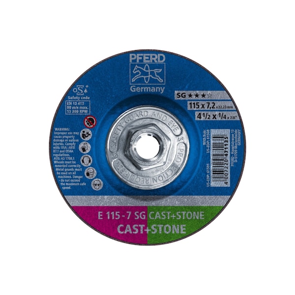 Pferd Grinding Wheel, T27, Masonry, 4-1/2"x1/4 61508 - main